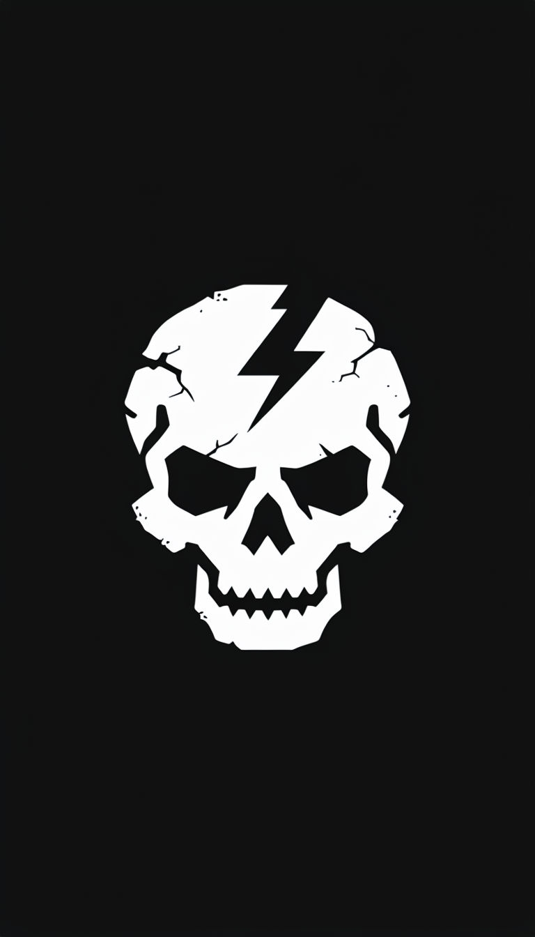 Minimalist White Skull with Lightning Bolt Icon Phone Case Cover