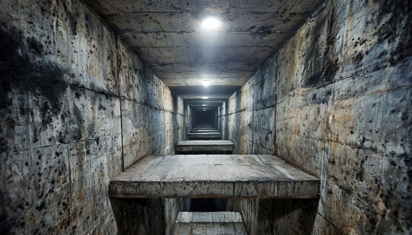Eerie Industrial Tunnel Photography with Dark Atmosphere Background