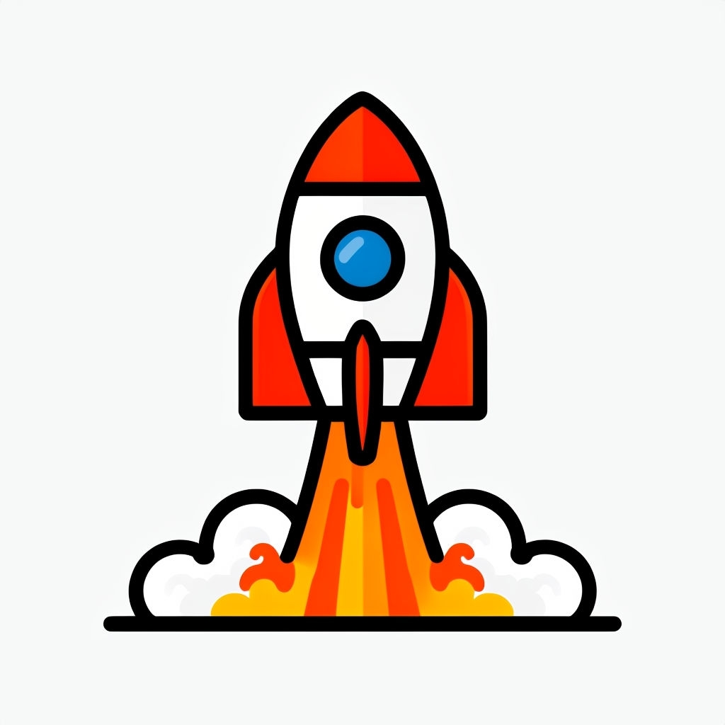 Vibrant Rocket Launch Icon with Bold Colors Sticker