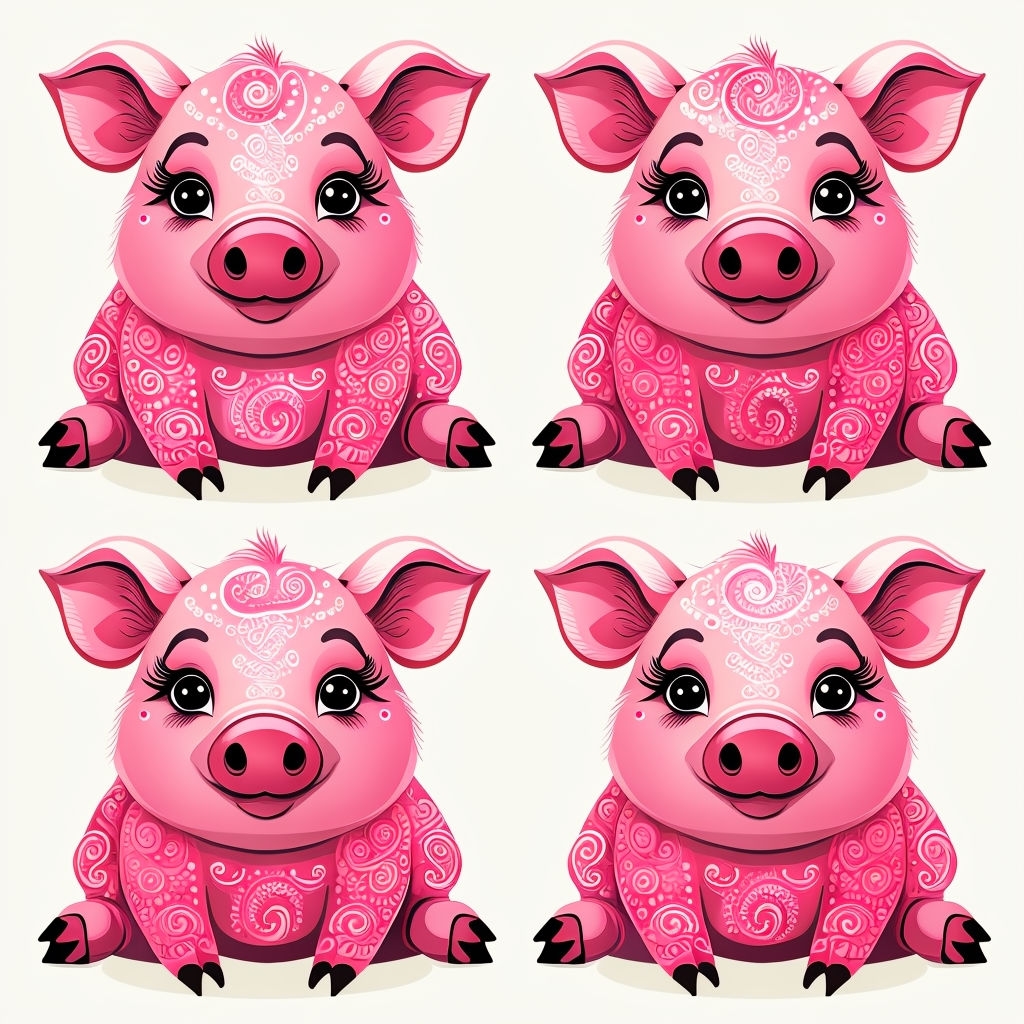 Whimsical Cute Cartoon Pigs Seamless Pattern Illustration