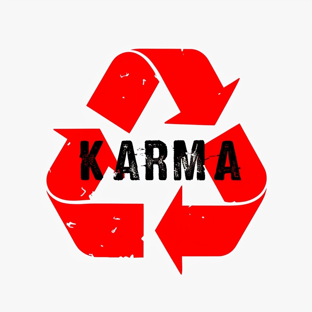 Bold Red Karma Recycling Symbol Distressed Illustration Sticker
