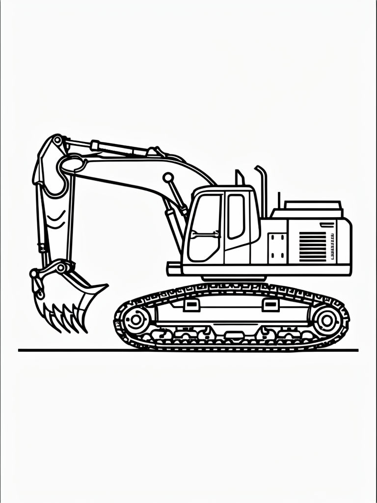 Crisp Black Line Art Excavator Coloring Page for All Ages Coloring Book Pages