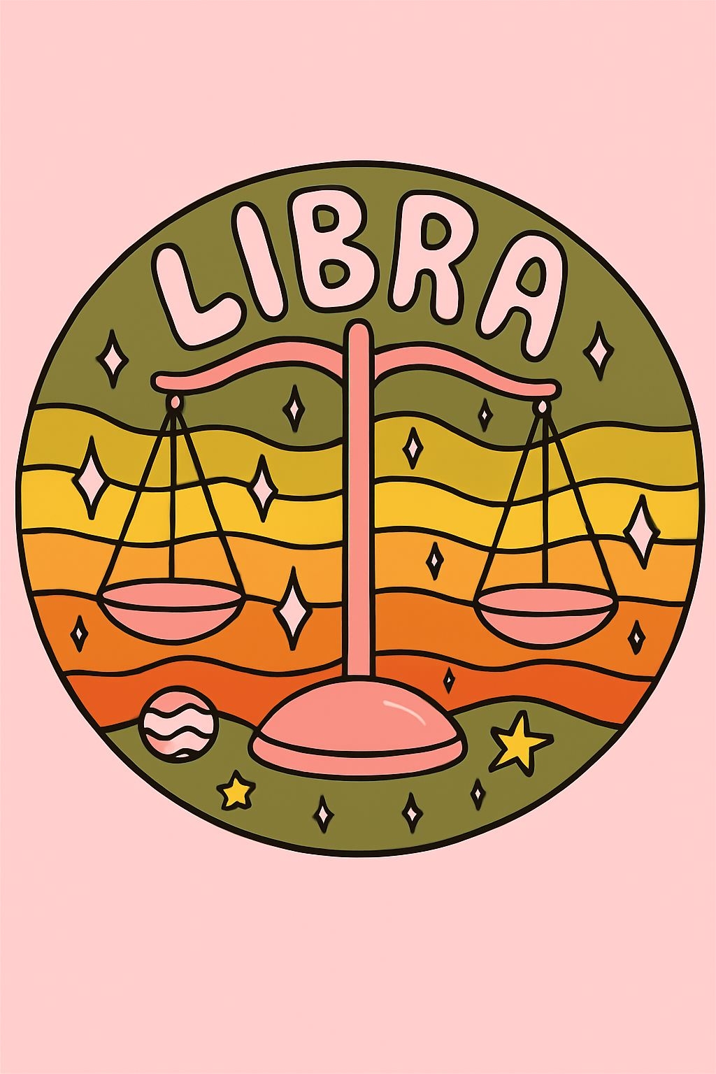 Colorful Libra Zodiac Balance Scale Cartoon T-Shirt