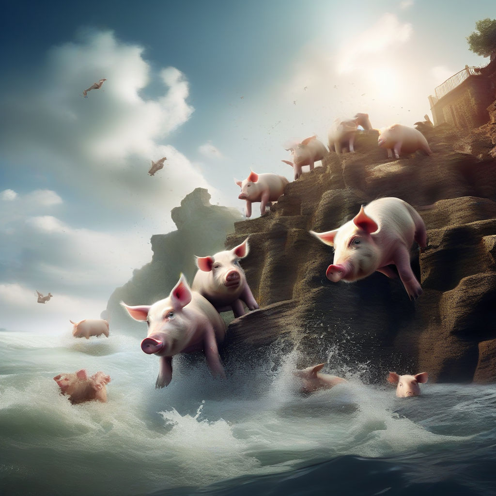 Pigs falling off a cliff by André Soares - Playground