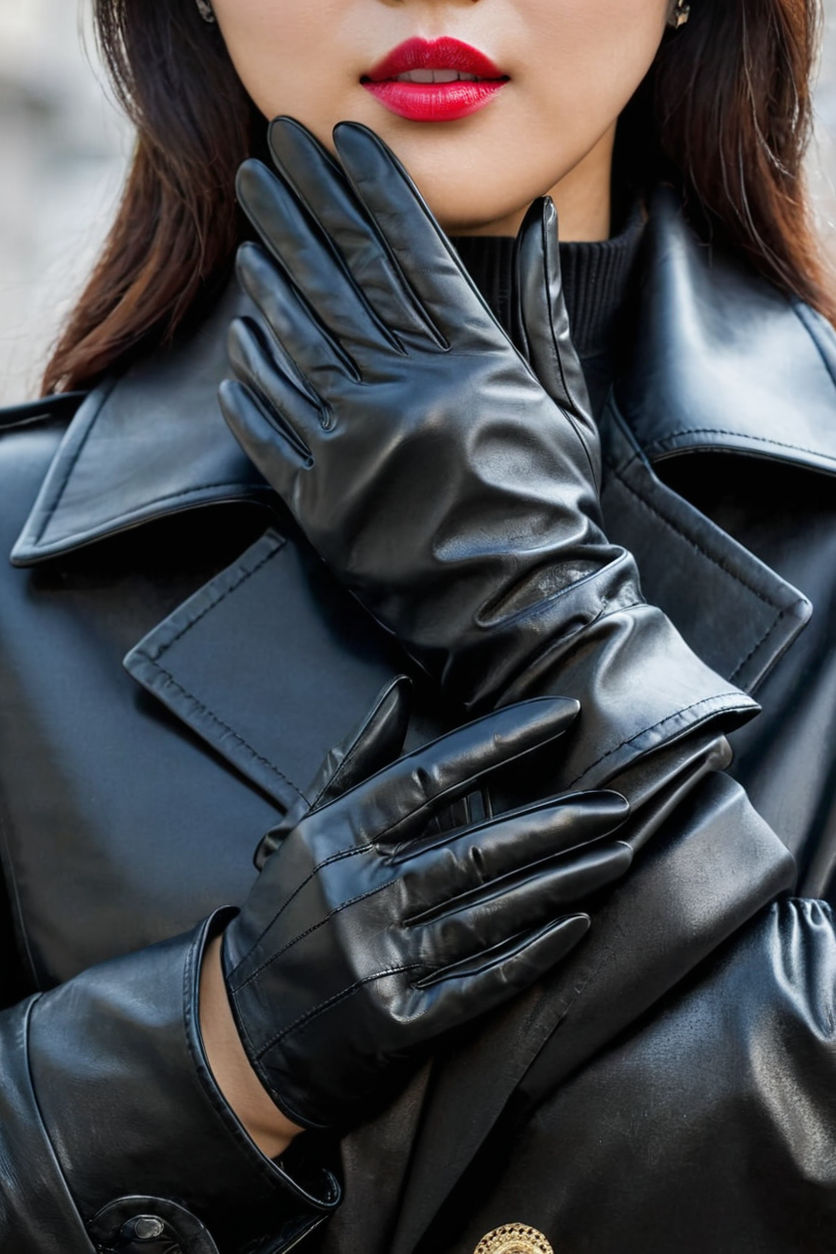 accented by leather gloves