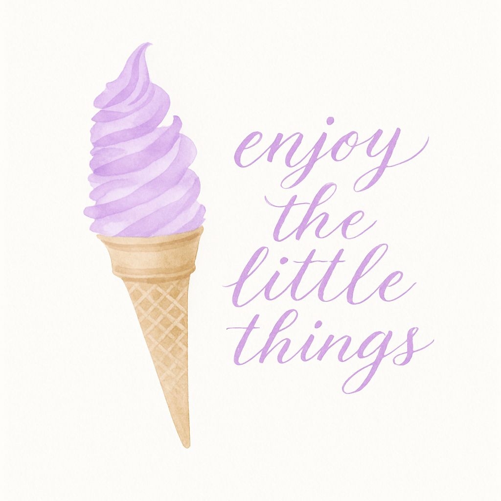 Lavender Ice Cream Cone Watercolor with Inspirational Quote Sticker