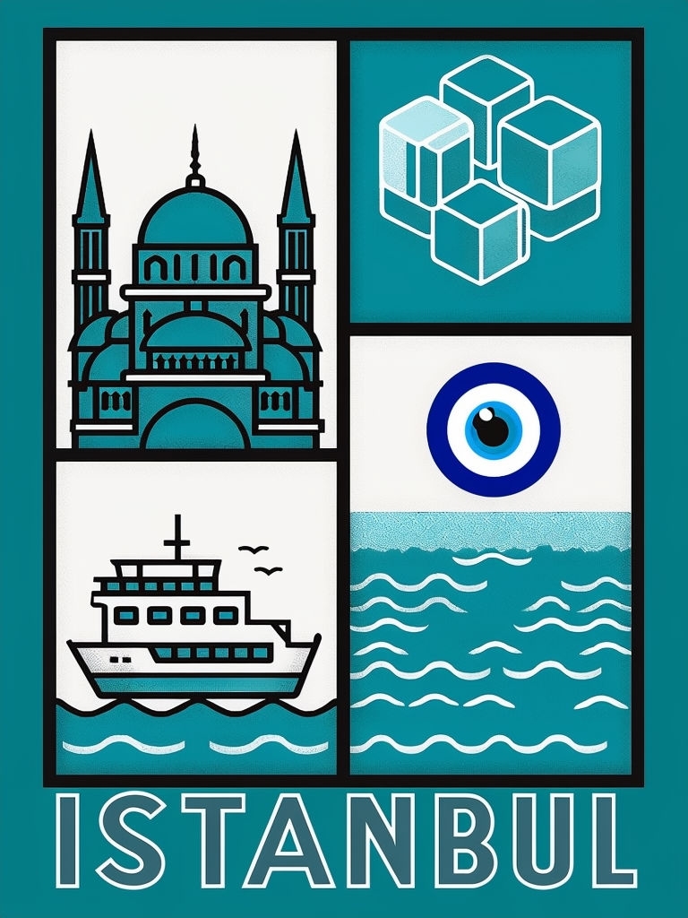 Stylish Istanbul Line Drawing Illustration Graphic Poster