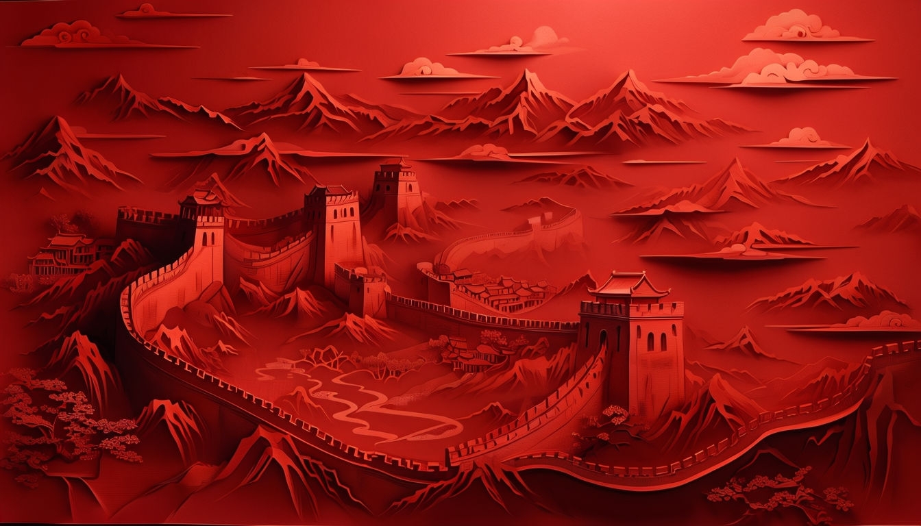 Intricate Great Wall of China Paper Carving Virtual Background