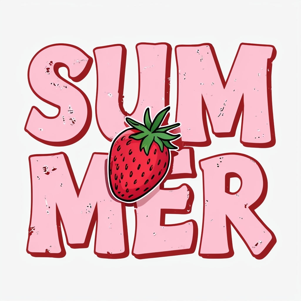 Playful Summer Strawberry Text Design T-Shirt