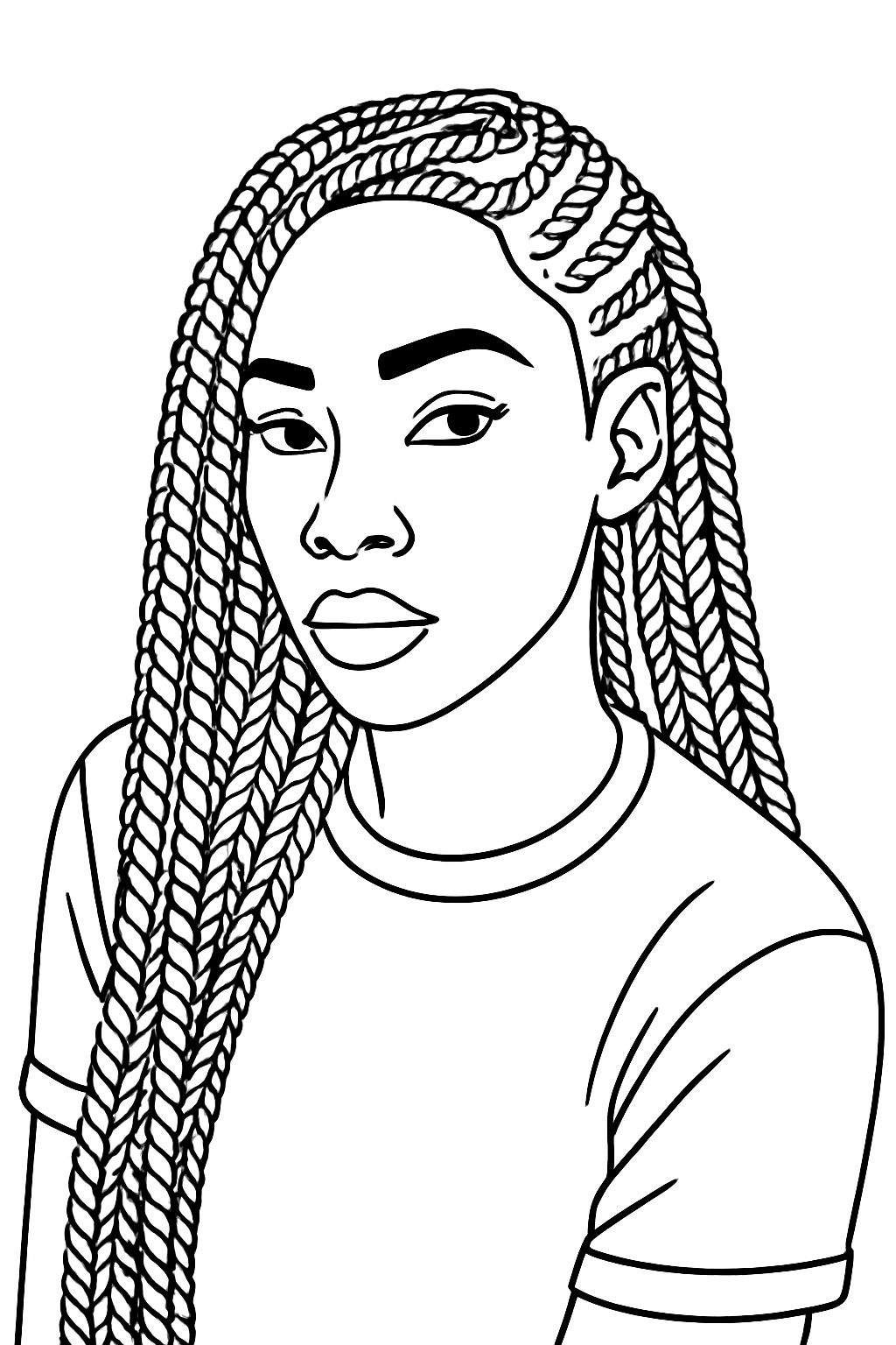Intricate Black and White Braided Woman Portrait Coloring Book Page