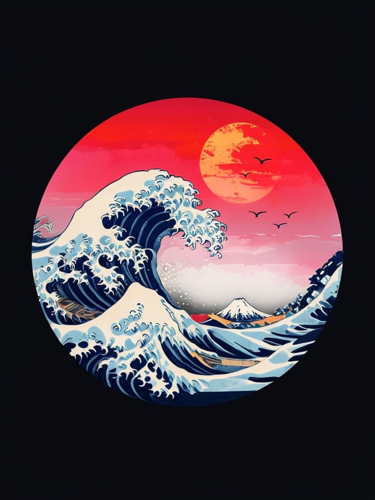 Dynamic Hokusai Inspired Wave Art T-Shirt