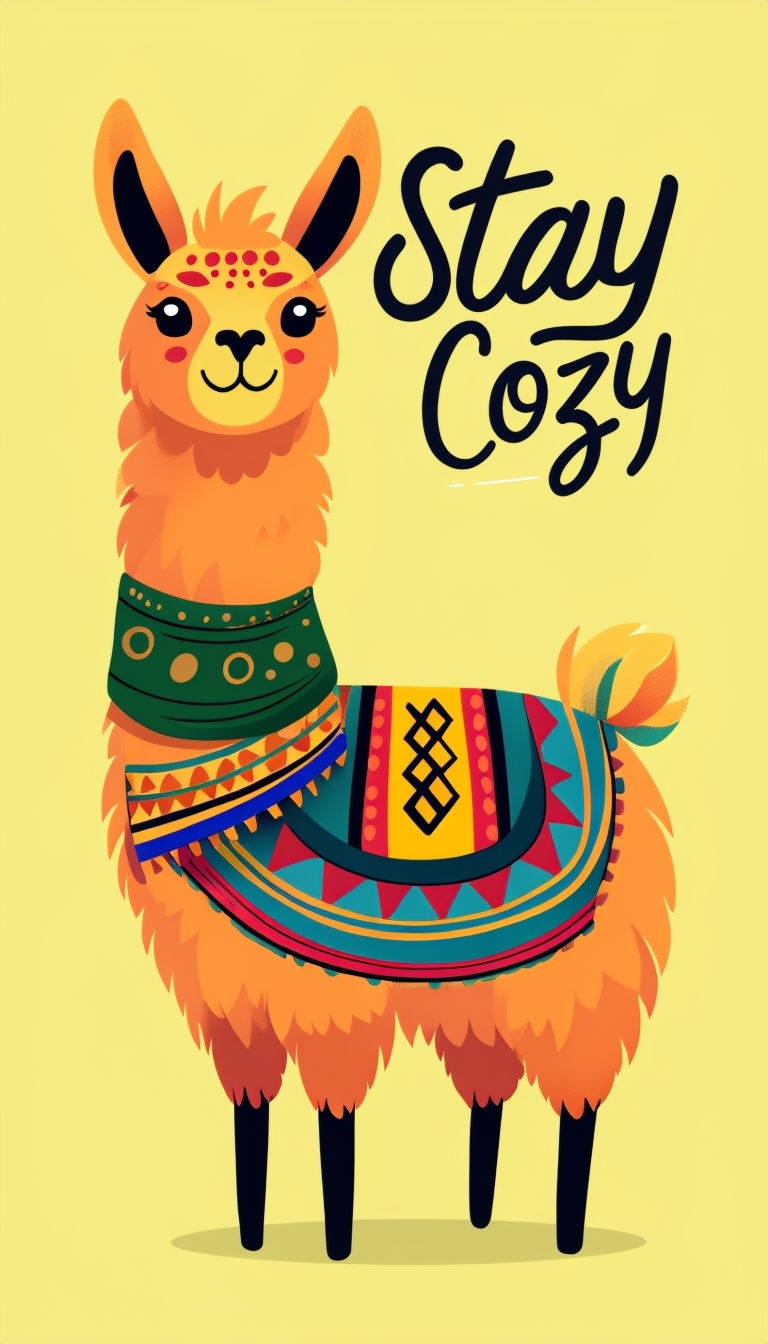 Whimsical Cartoon Llama with Stay Cozy Message Poster