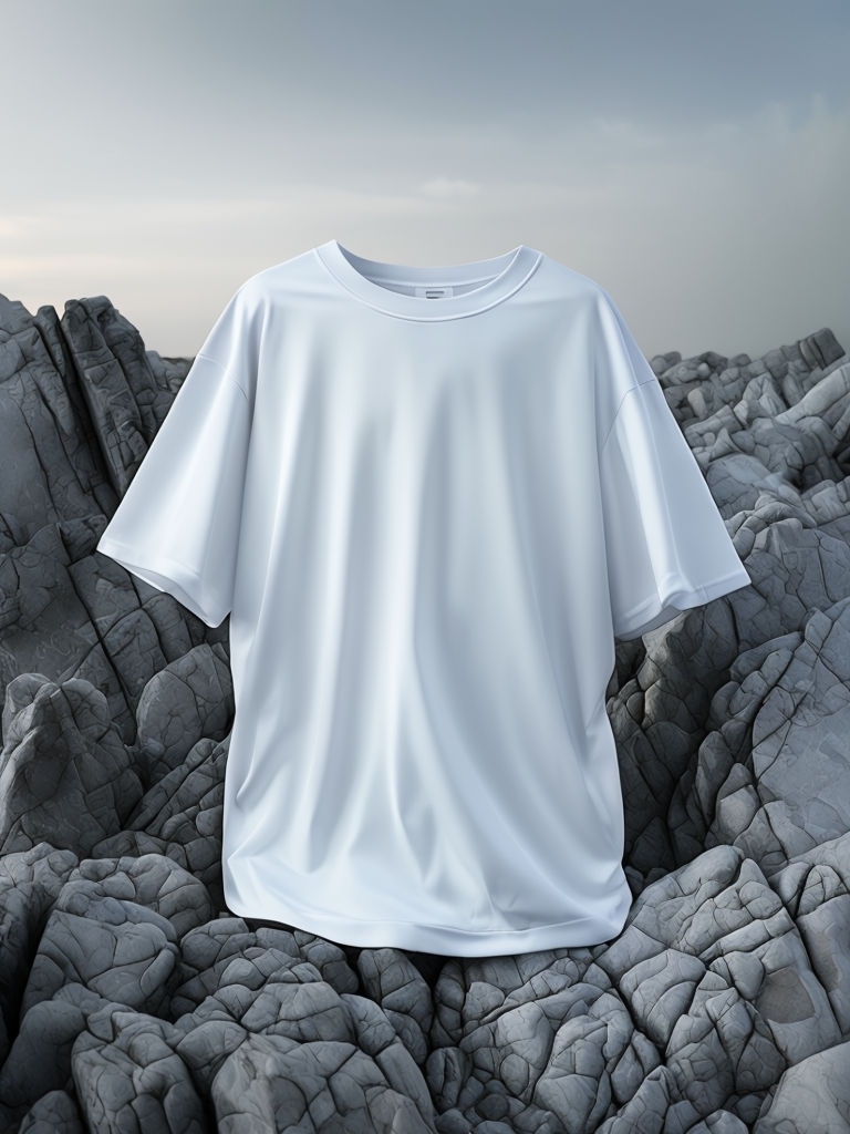 White Oversized T-Shirt Mockup on Rocky Terrain