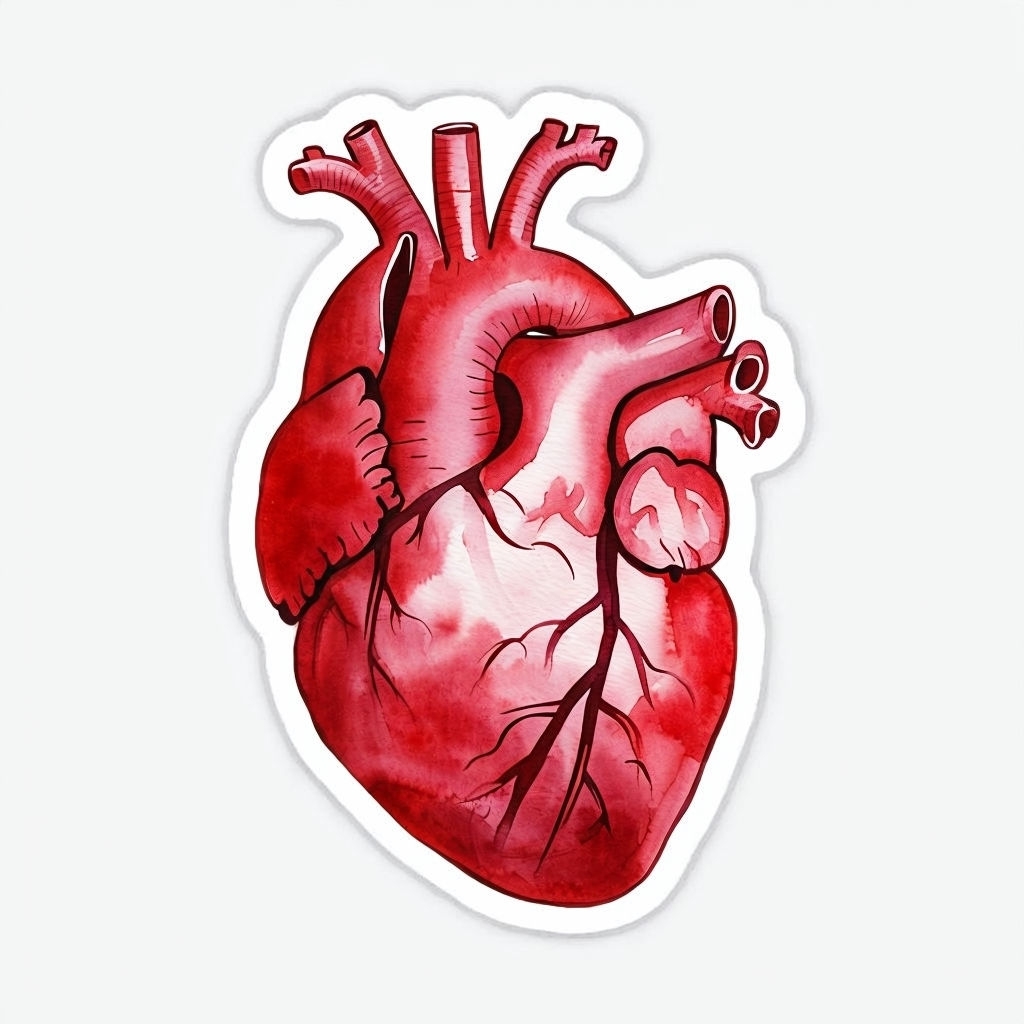 Vibrant Watercolor Human Heart Anatomical Illustration Sticker