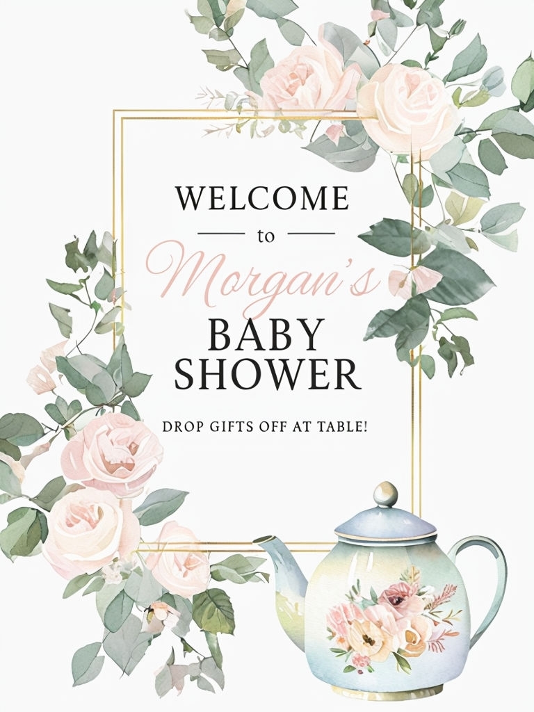 Elegant Baby Shower Invitation with Floral Border Design Event Sign