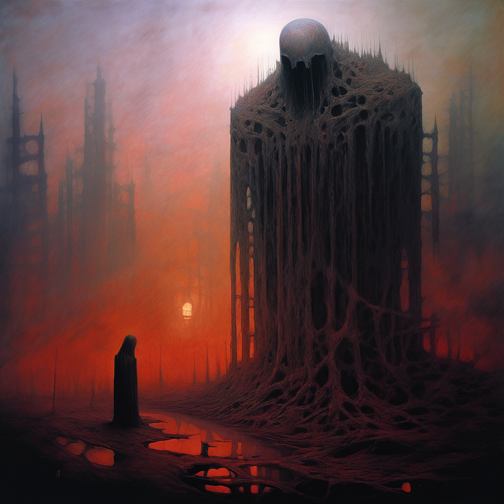 Some Zdzislaw Beksinski style gloom art fused with Moebuis a... by ...