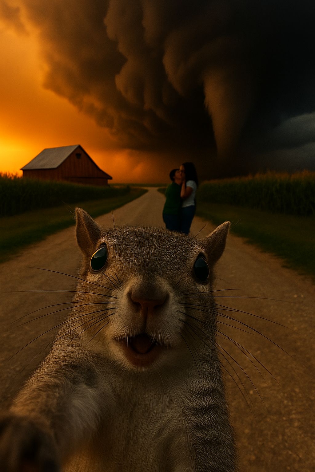 Dramatic Squirrel Selfie with Ominous Stormy Background Art