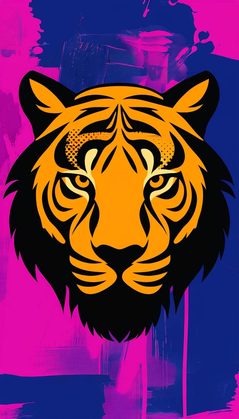 Bold Stylized Tiger Face Artwork with Colorful Background Mobile Wallpaper