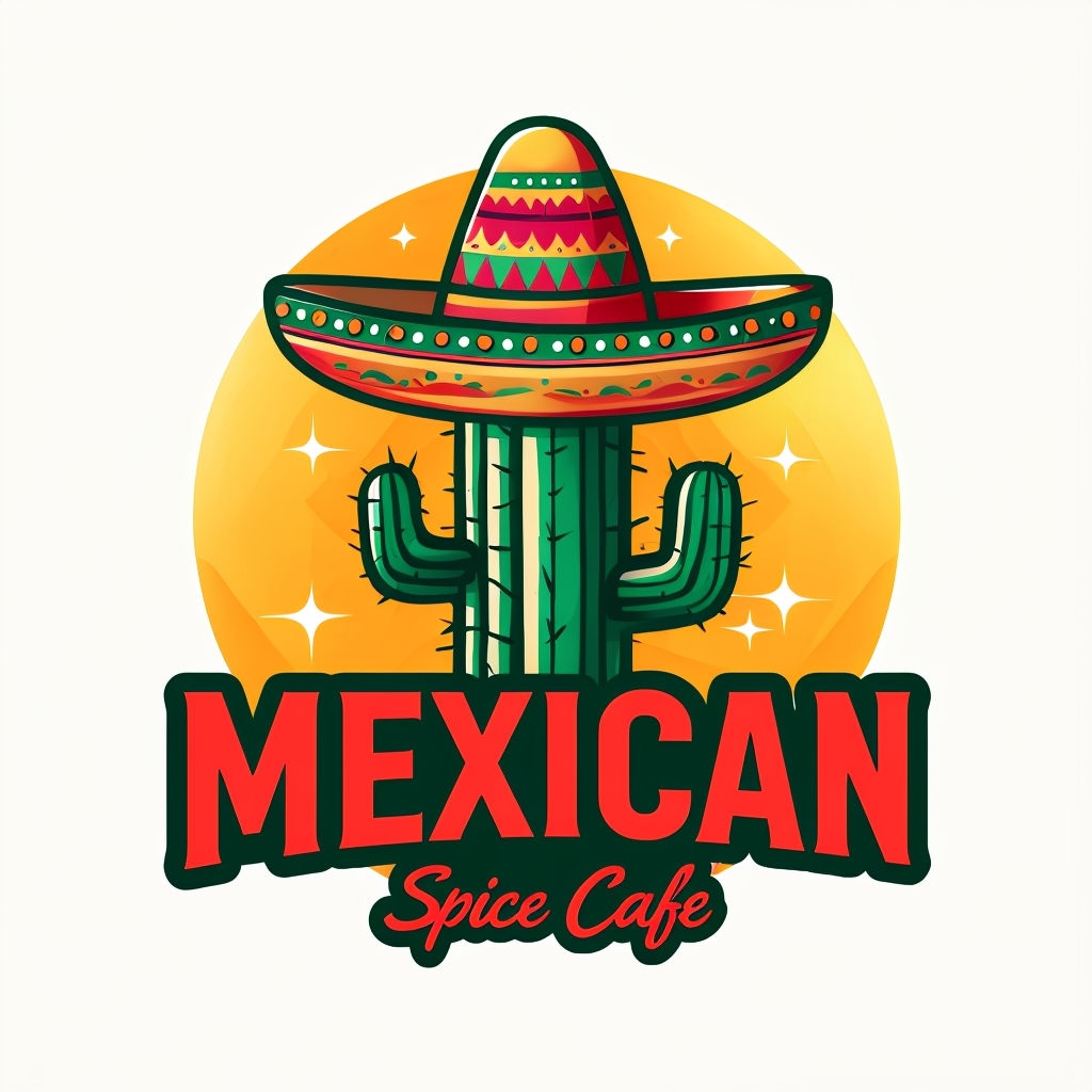 Vibrant Mexican Cactus Logo with Sombrero Design for Spice Cafe Logo