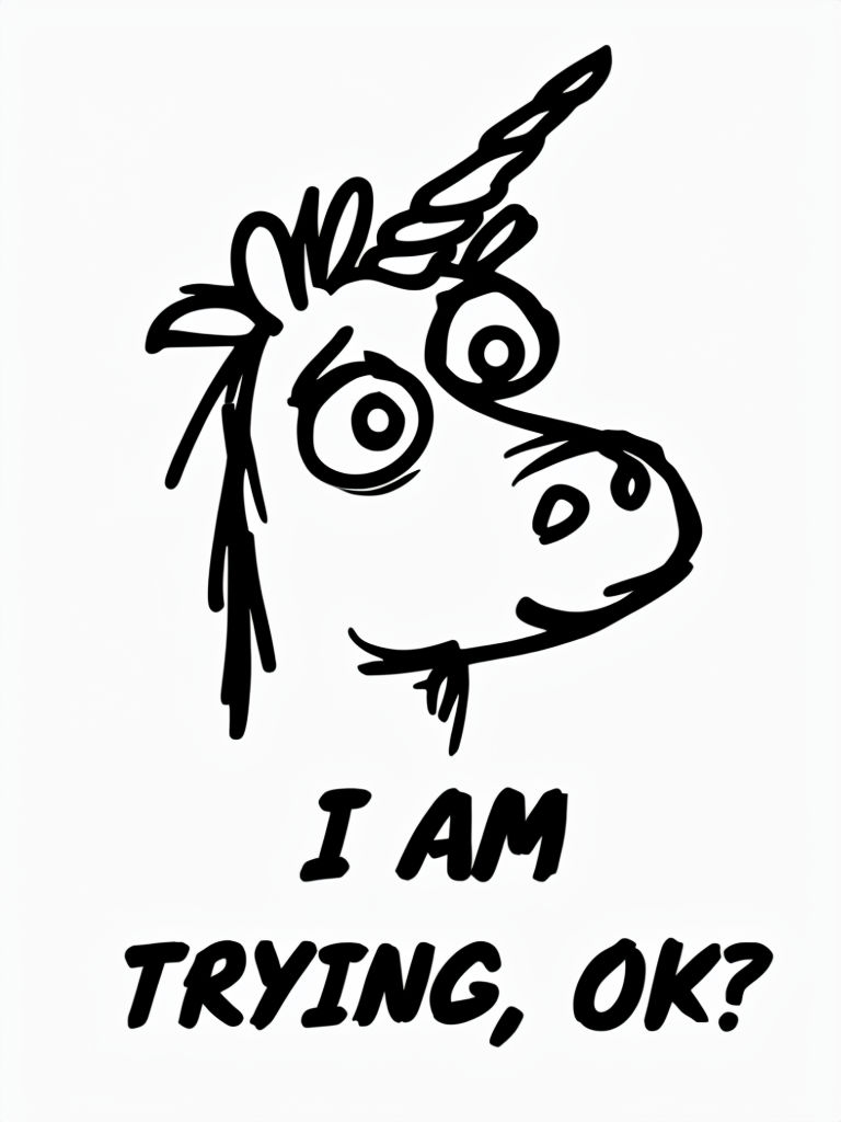 Whimsical Cartoon Unicorn Trying Okay Meme Illustration