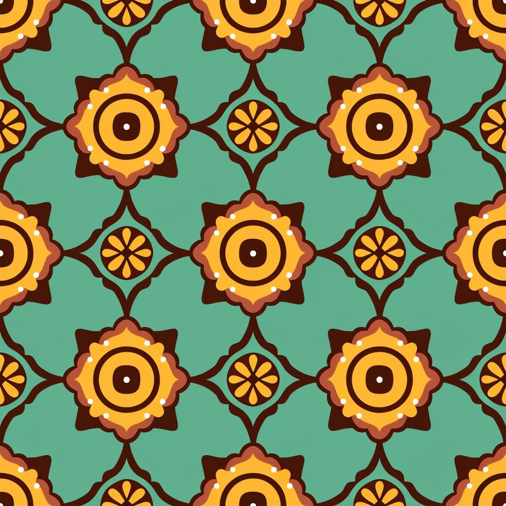 Vibrant Retro Floral Seamless Pattern on Mint Green Background