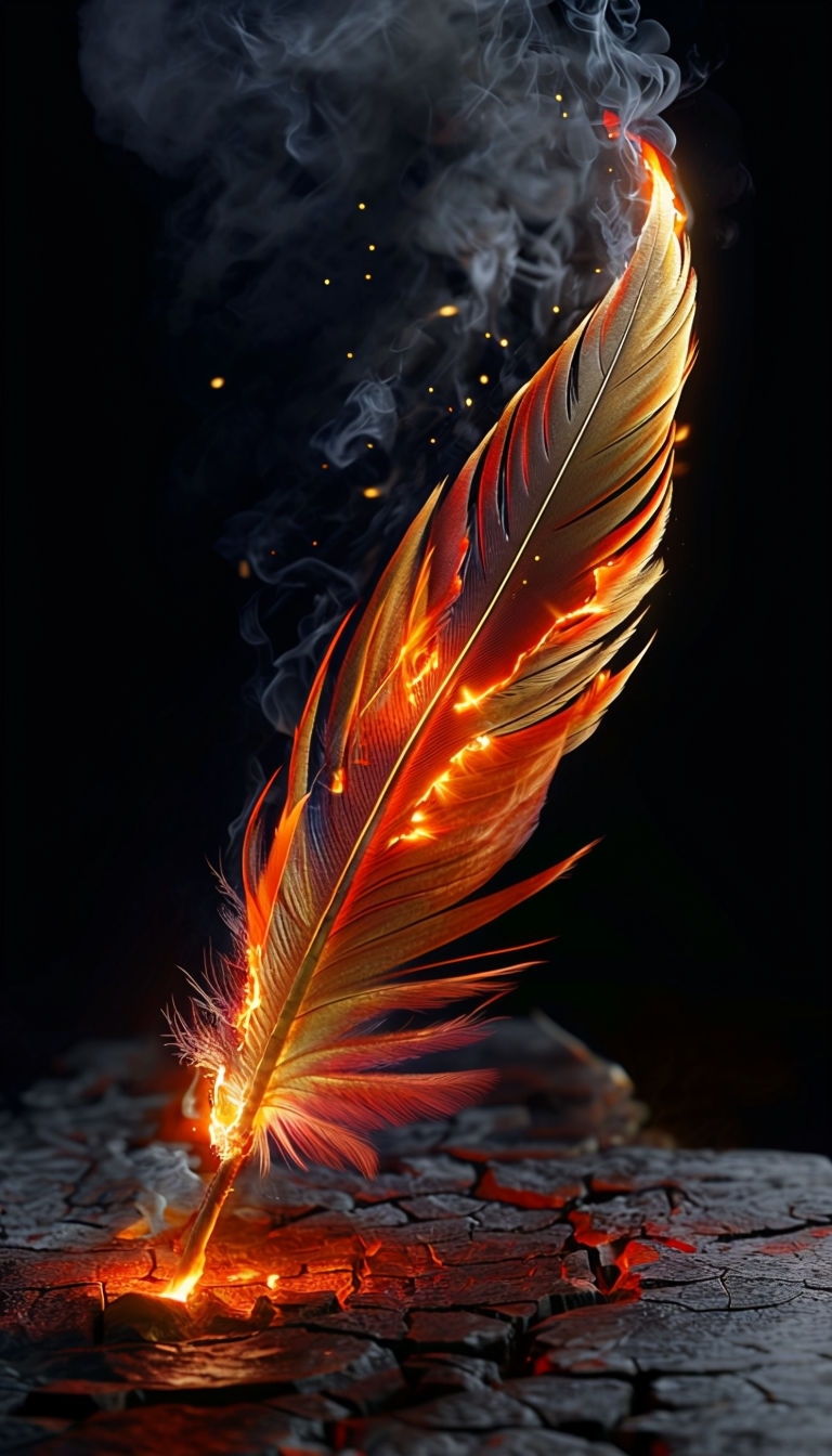 Phoenix Feather Burning Close-Up Hyperrealistic Art Wallpaper