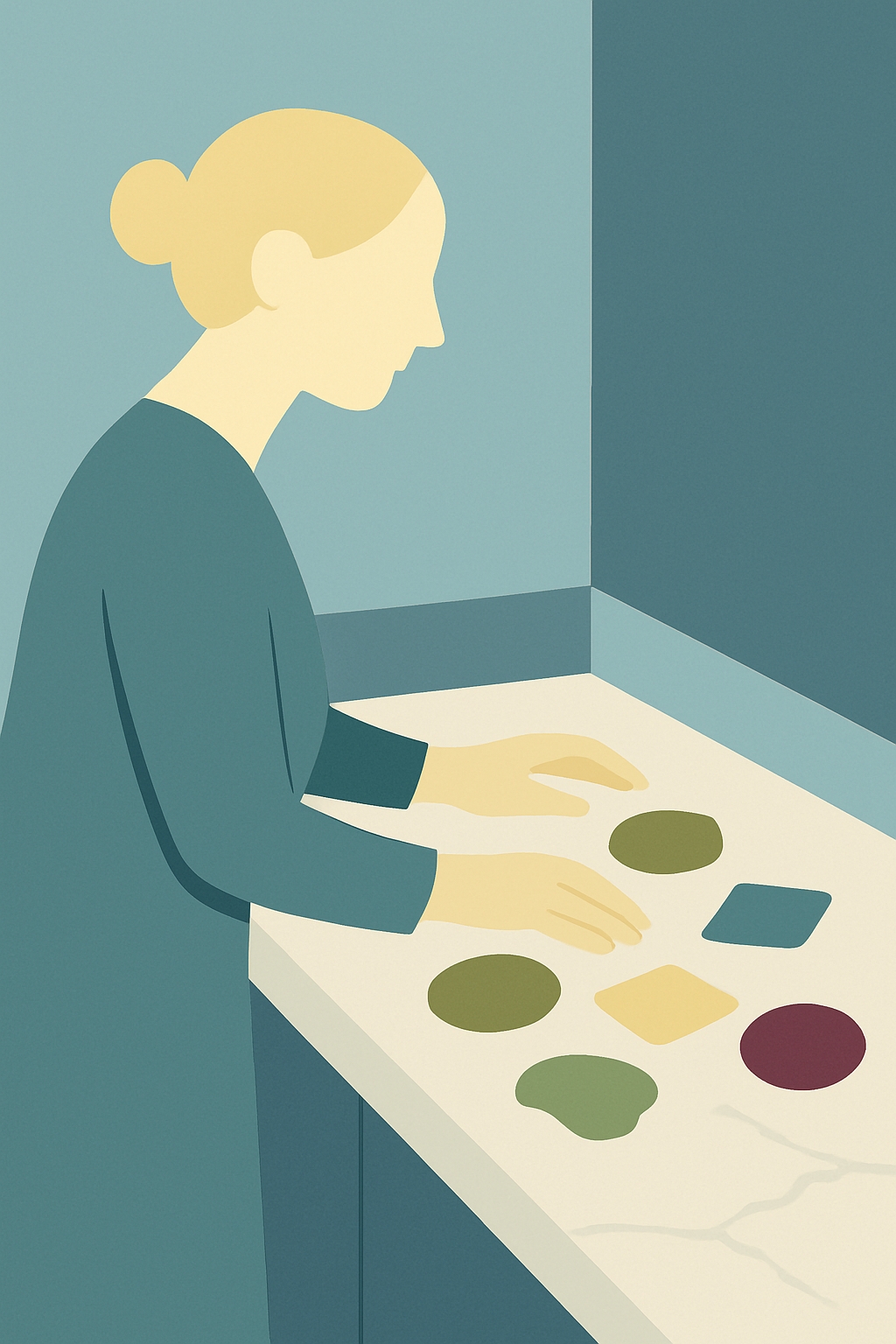 Serene Minimalist Woman Organizing Objects Illustration Art