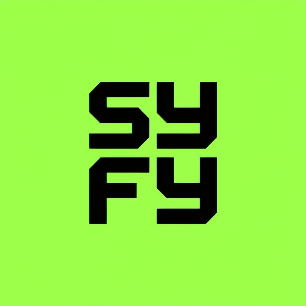 Bold Minimalist SYFY Logo on Vibrant Lime Green Background Logo