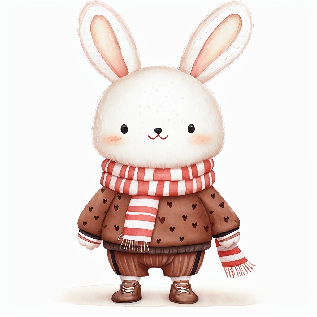 Cute Cartoon Bunny Character in Cozy Winter Outfit Sticker