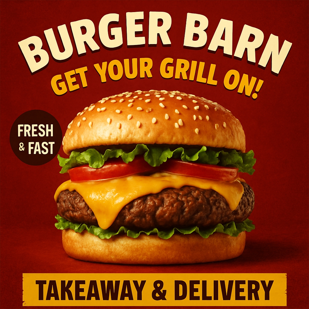 Mouthwatering Hamburger Promotion Advertisement for Takeaway Ads