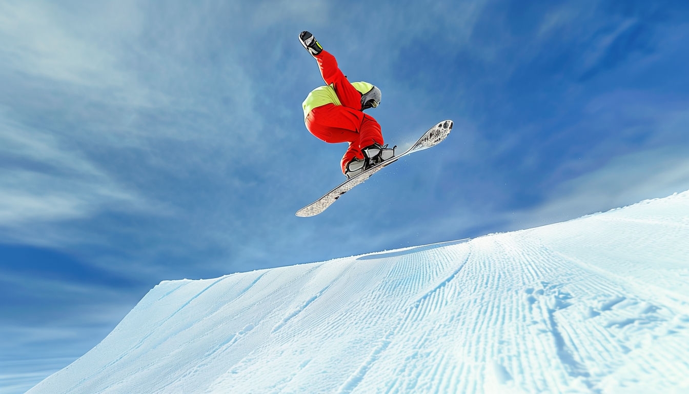 Dynamic Snowboarder Mid-Air Action Scene Virtual Background