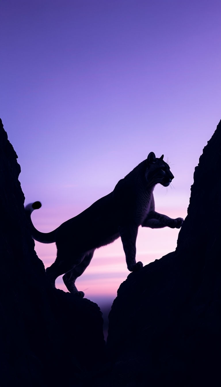 Majestic Feline Silhouette Against Twilight Gradient Sky Mobile Wallpaper