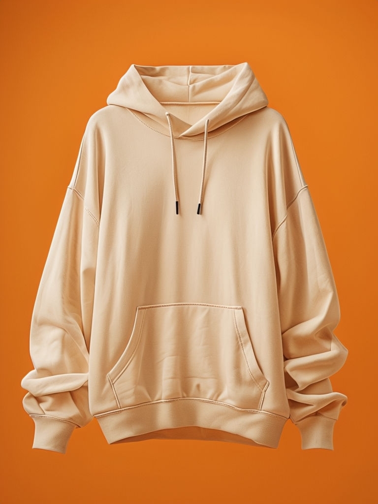 Stylish Light Beige Hoodie on Vibrant Orange Background Mockup