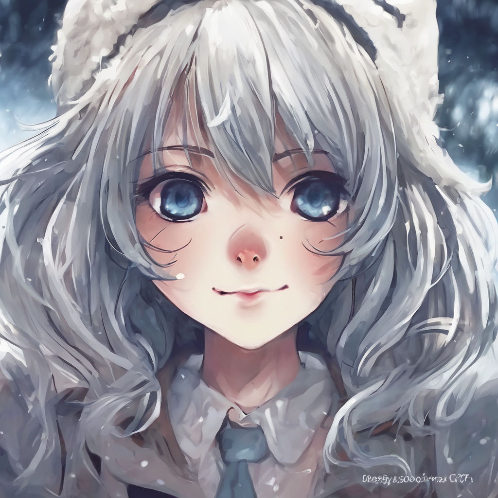 Drawing of light gray hair anime girl with green eyes