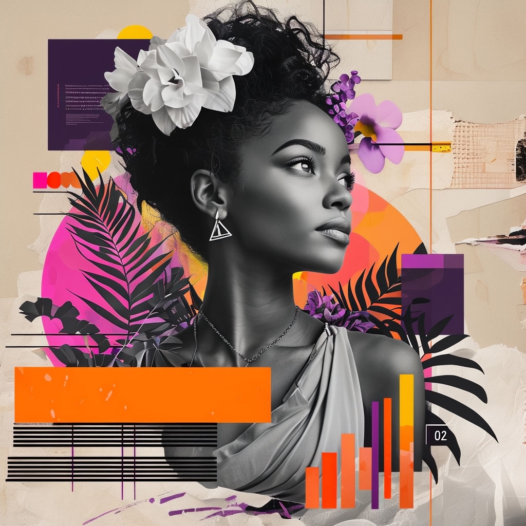 Elegant Black and White Woman Portrait with Tropical Plants Social Media Post