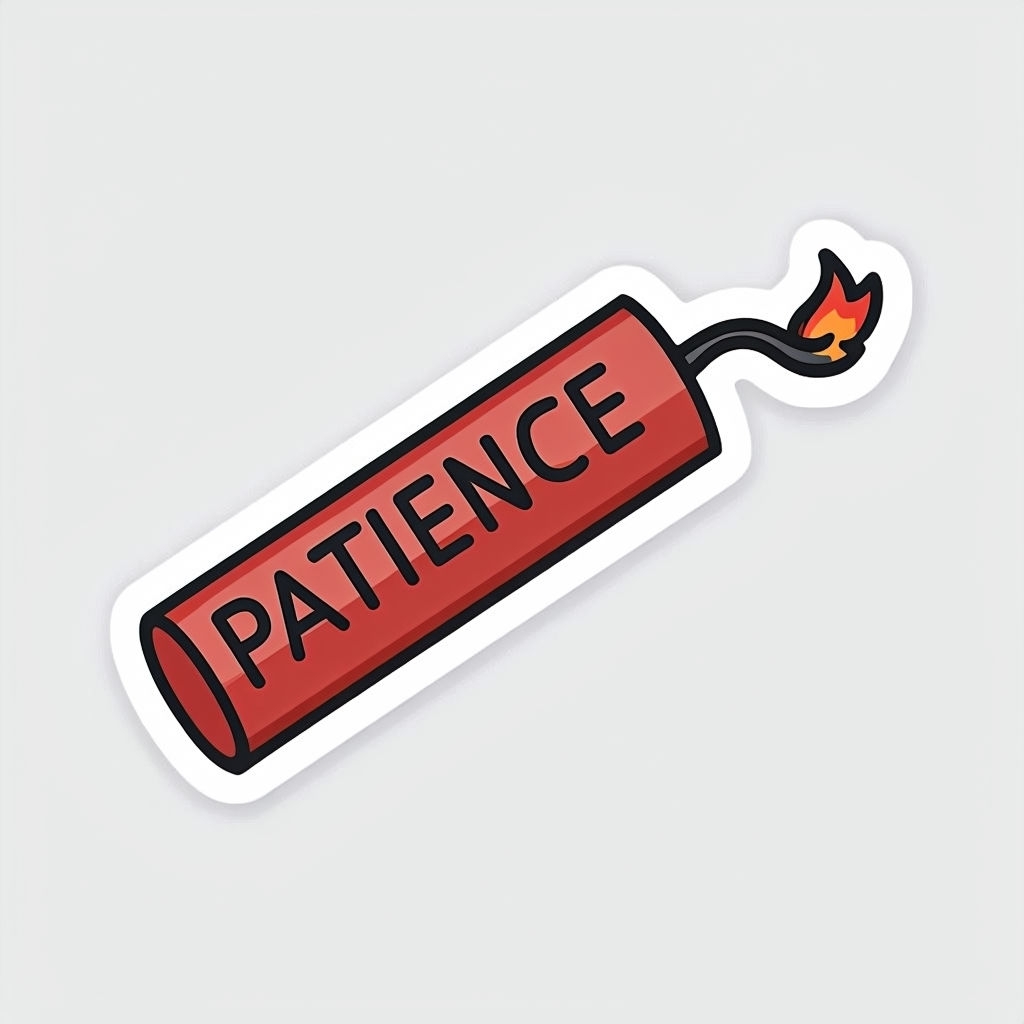 Minimalist Red Dynamite Stick Sticker with Engraved Patience Text