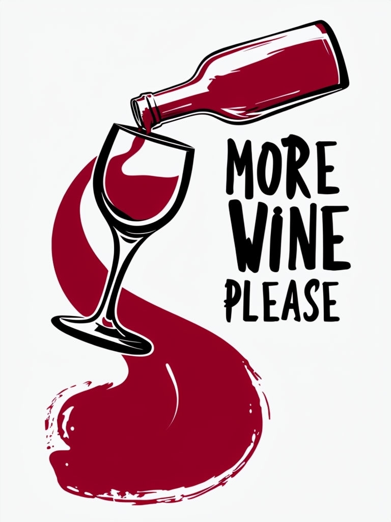 More Wine Please Bold Wine Glass Illustration Poster