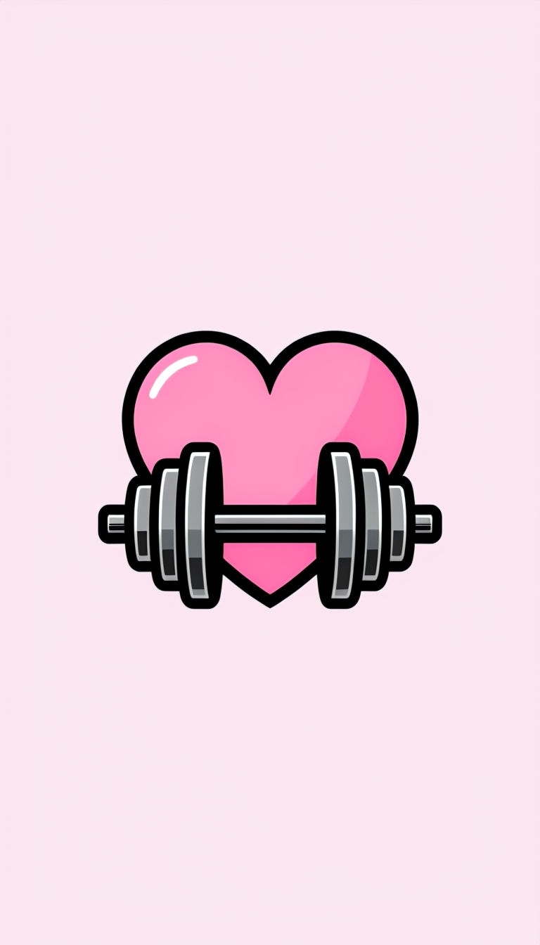 Minimalist Pink Heart with Dumbbell Illustration T-shirt