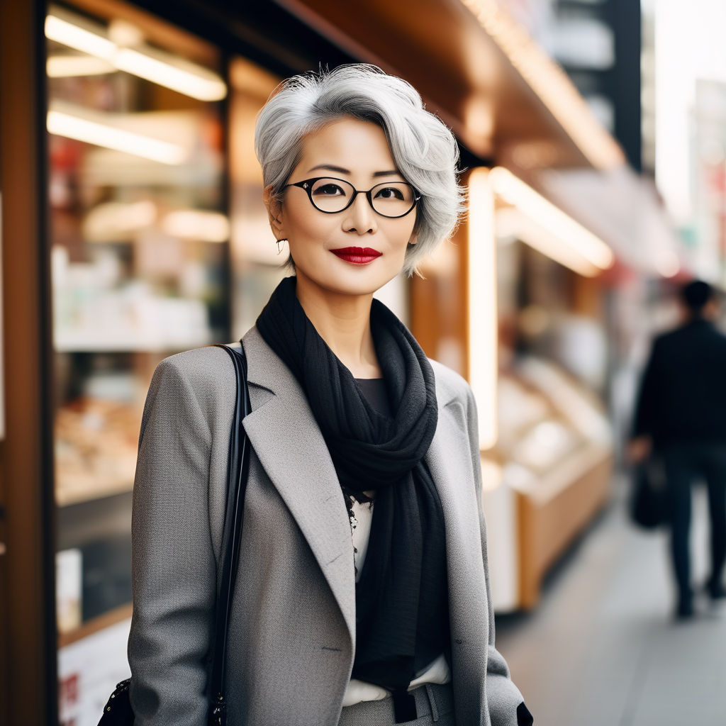 Japanese 75 years old standing sexy headmistress