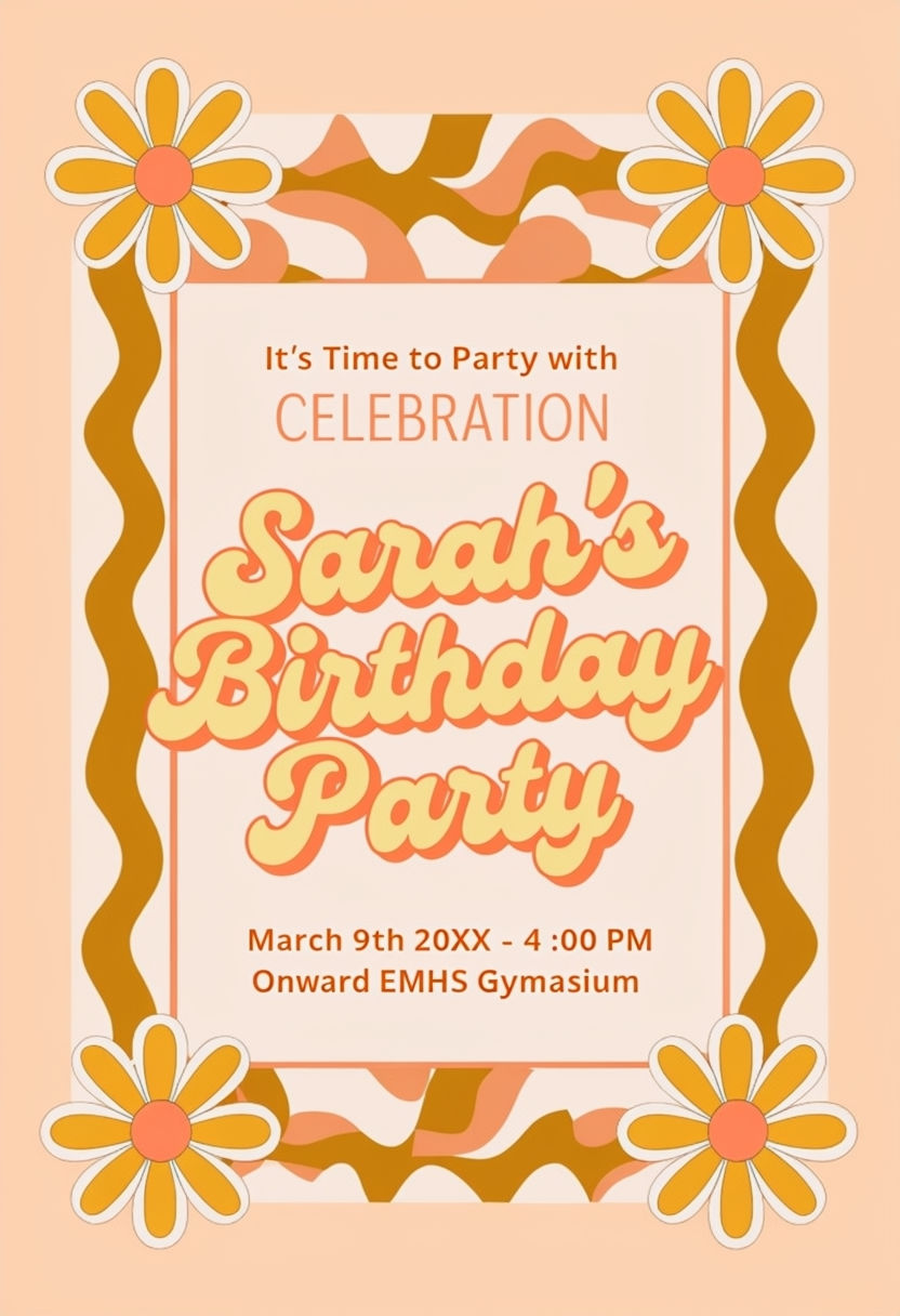 Modern Retro Birthday Party Invitation Poster Design