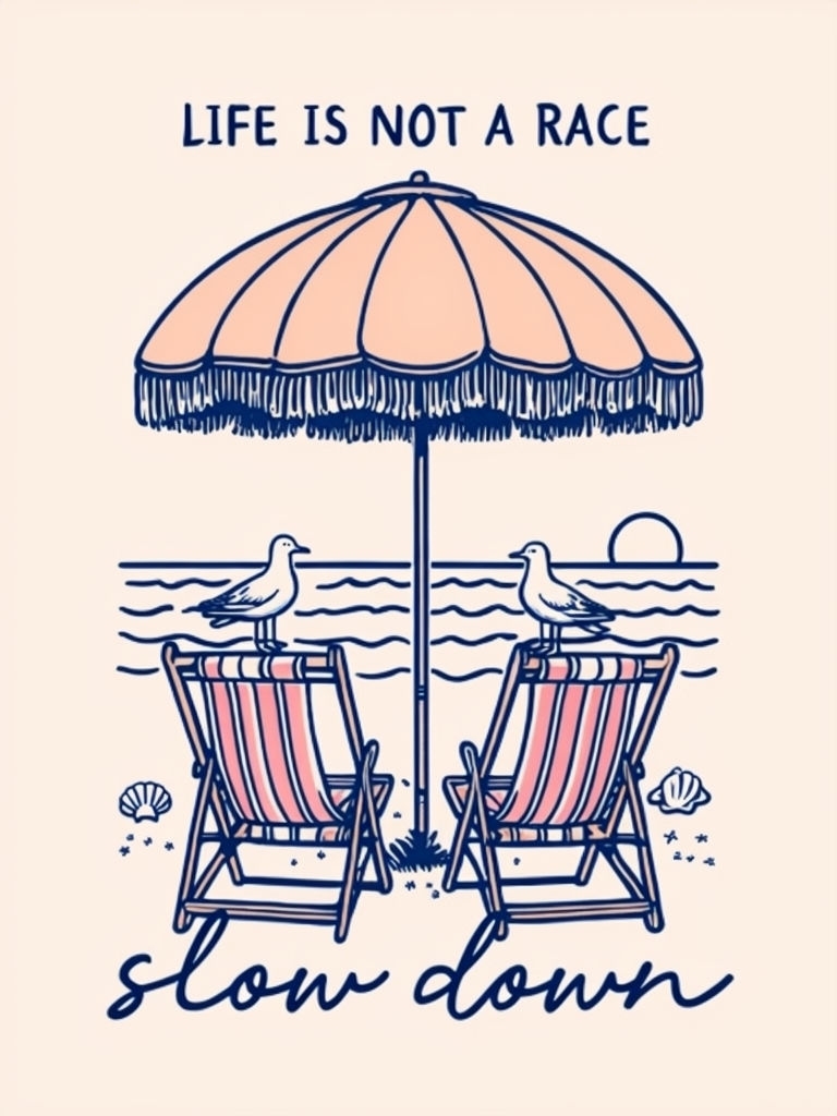 Tranquil Beach Scene with Life is Not a Race Illustration Poster