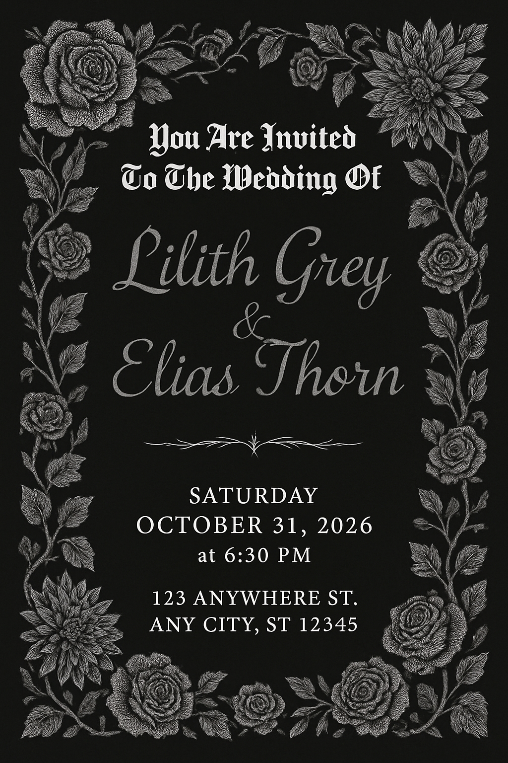 Elegant Vintage Wedding Invitation with Floral Border Design Card