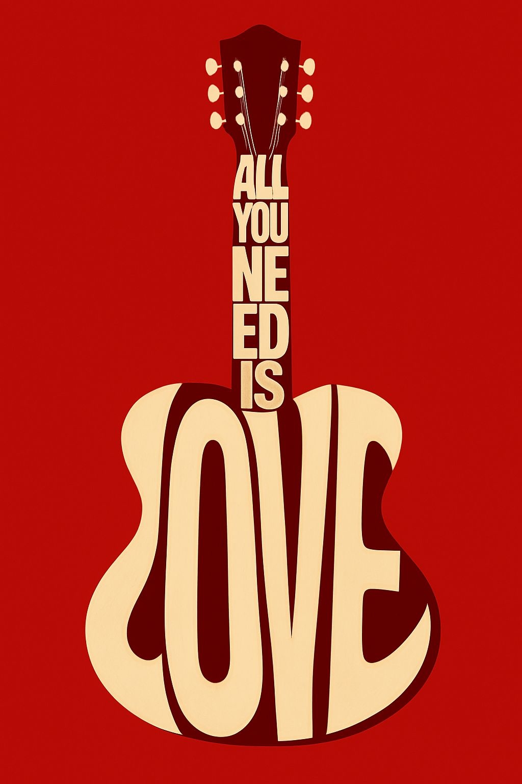 All You Need Is Love Acoustic Guitar Typography T-Shirt