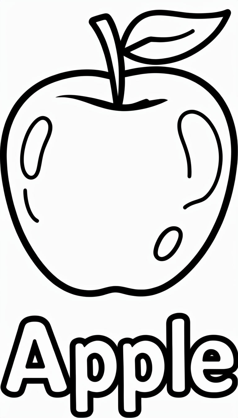 Minimalist Black and White Apple Line Drawing Coloring Page