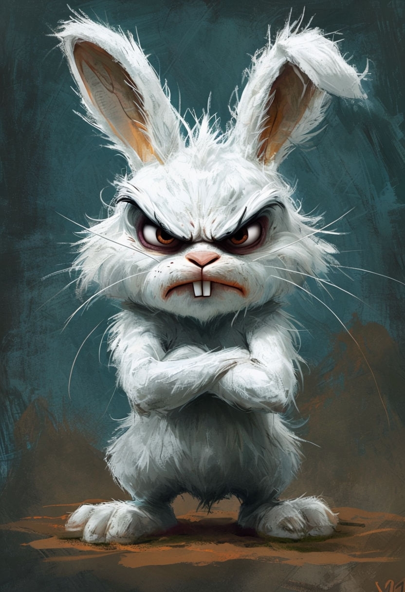 Angry White Rabbit Character Digital Art Illustration Poster