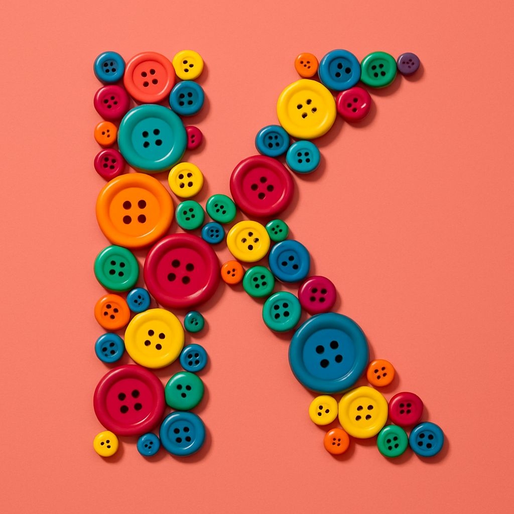 Colorful Button K Letter Design on Light Coral Background Monogram