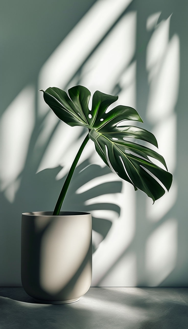 Elegant Monstera Leaf in Natural Light Mobile Wallpaper