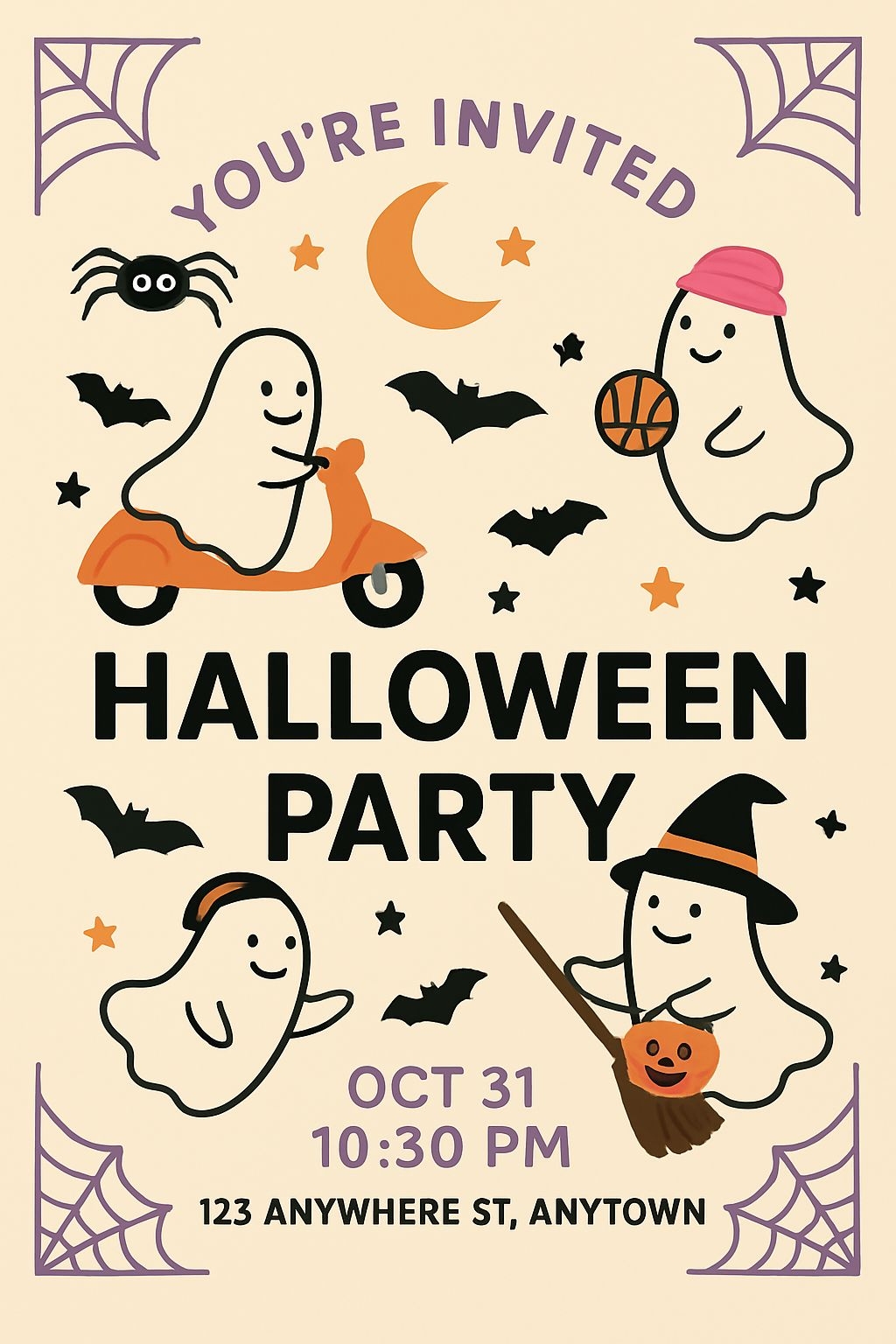 Playful Halloween Party Invitation with Cartoon Ghosts Design Cards & Invites