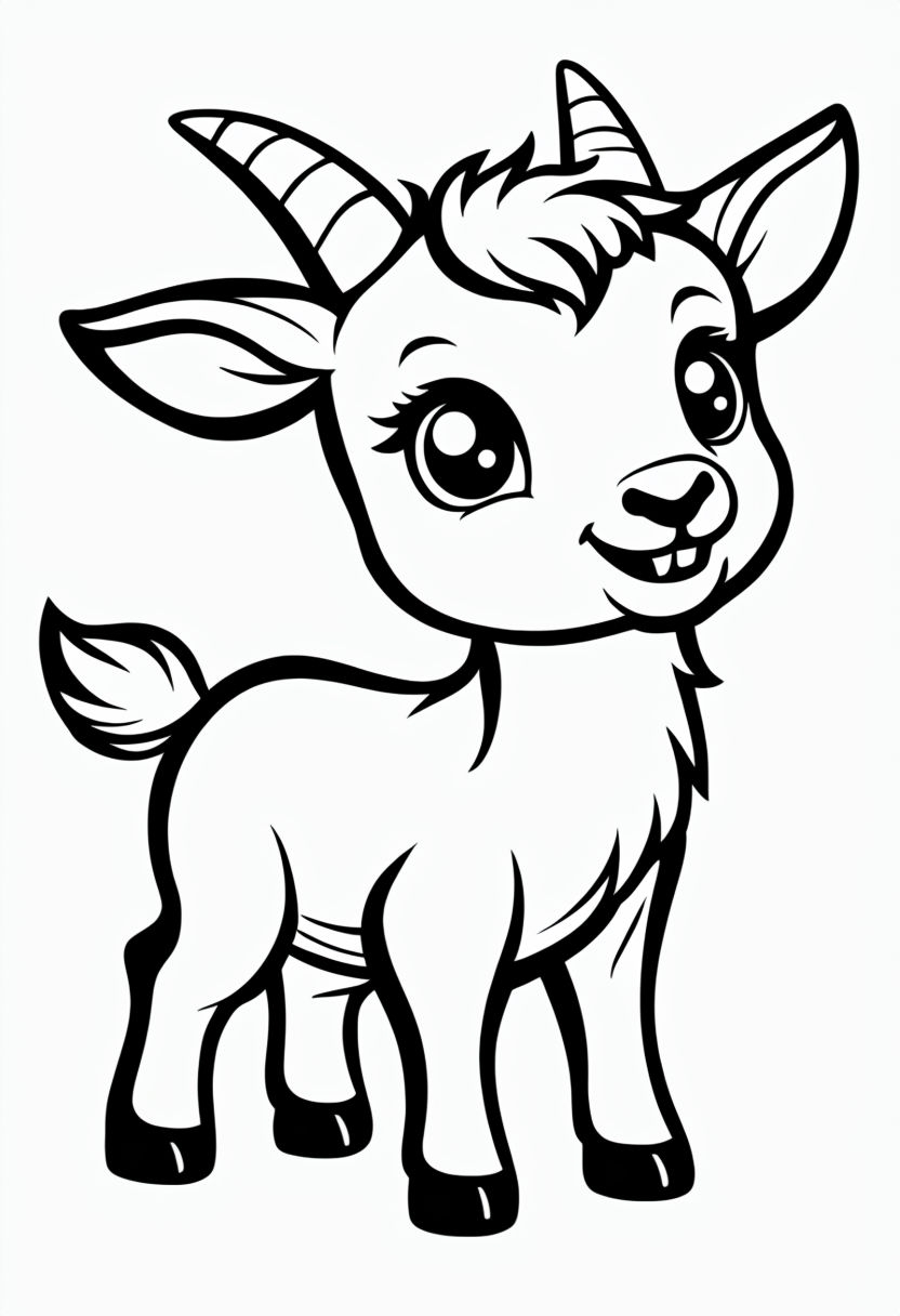 Cute Cartoon Baby Goat Line Drawing for Coloring Book Pages