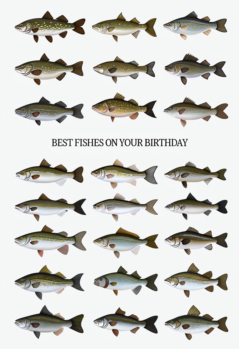 Best Fishes on Your Birthday Illustrated Card Design for Cards & Invites